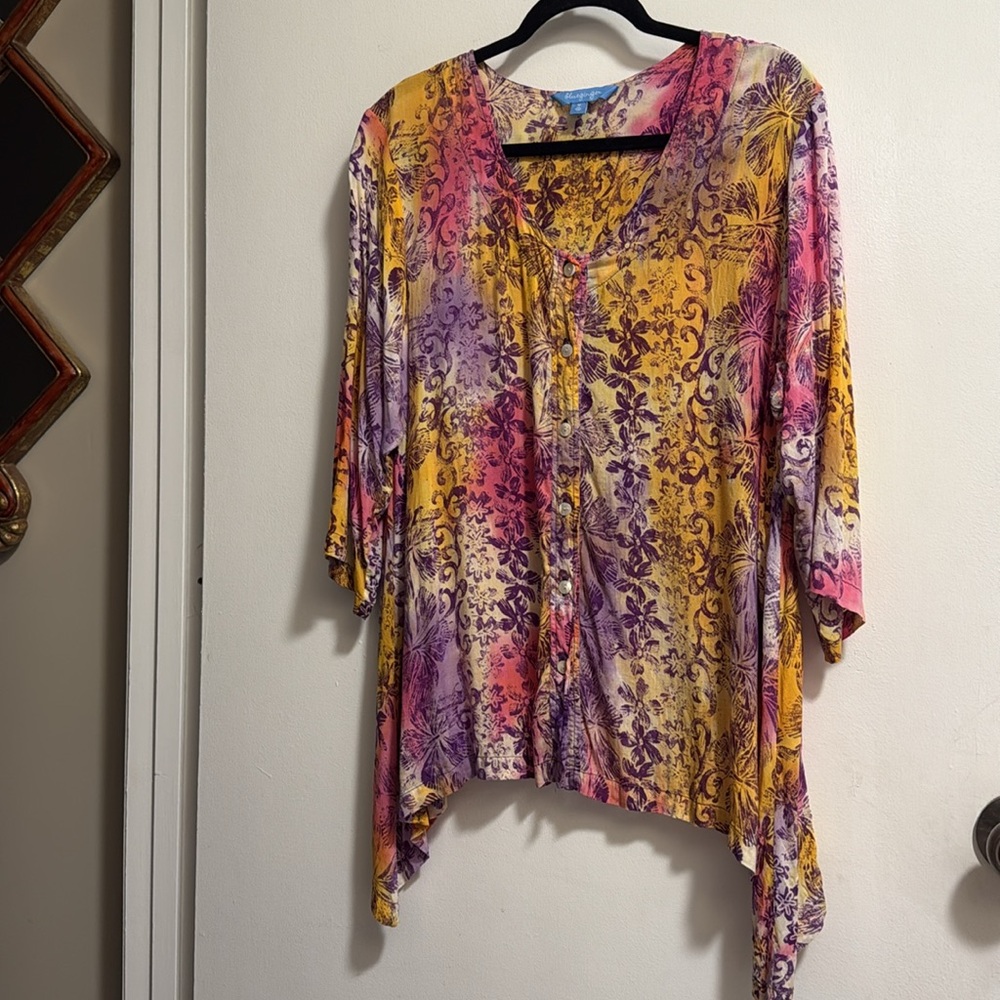 Vibrant Floral Button-Up Women's Blouse Sz M